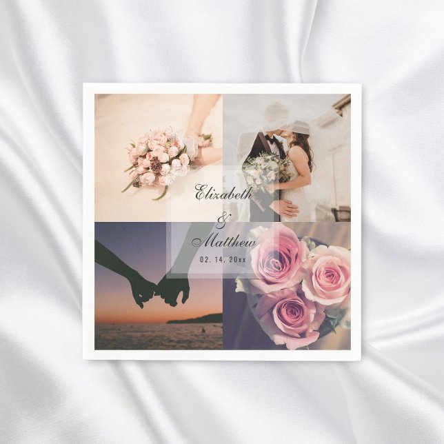 Einfache Elegante Braut & Bräutigam Foto Collage W Serviette (Von Creator hochgeladen)