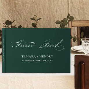 Einfache Elegante Calligraphie Emerald Green Weddi Gästebuch