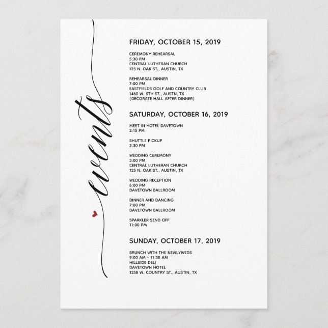 Einfache Elegante Calligraphie Hochzeitkarte Programm (Vorderseite)