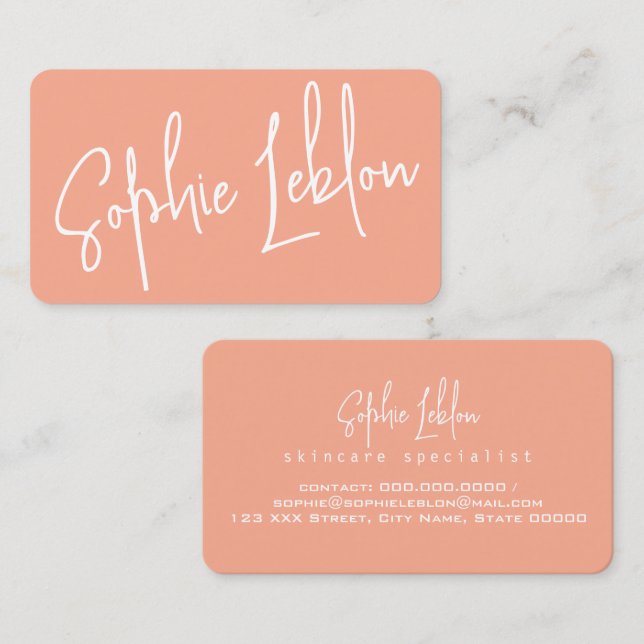 Einfache elegante Calligraphie-Peach-Farbe Visitenkarte (Vorne/Hinten)