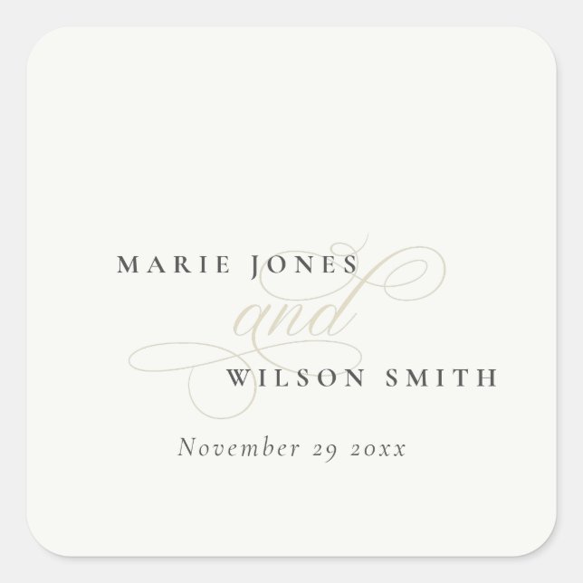 Einfache Elegante Chic Script Black & White Weddin Quadratischer Aufkleber (Vorderseite)