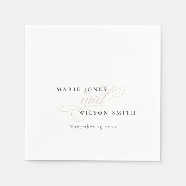 Einfache Elegante Chic Script Black & White Weddin Serviette (Vorderseite)