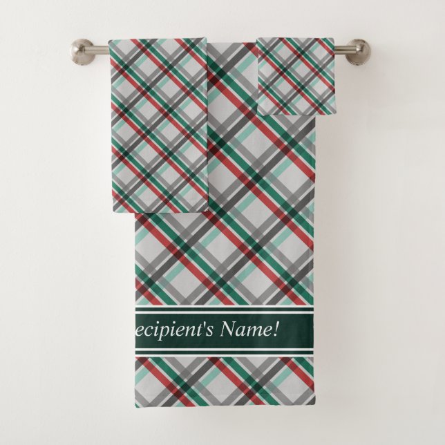 Einfache Elegante Christmas Red Green Kariert Badhandtuch Set (Insitu)