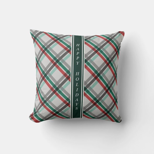 Einfache Elegante Christmas Red Green Kariert Kissen (Vorderseite)