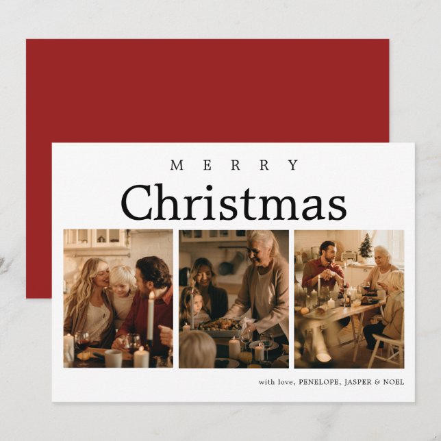 Einfache Elegante Collage Weihnachtskarte Feiertagskarte (Vorne/Hinten)