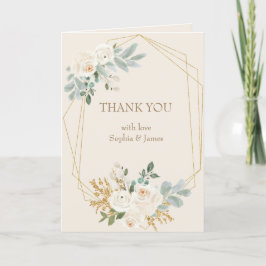 Einfache, elegante Cream Gold Floral Frame Wedding Dankeskarte