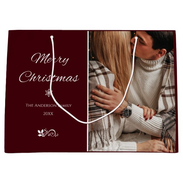 Einfache & elegante dunkle Burgunder Weihnachtsfei Große Geschenktüte (Vorderseite)