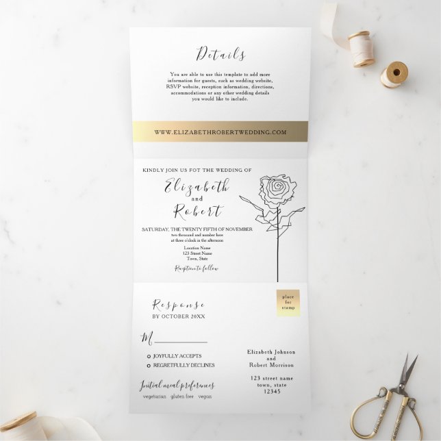 Einfache elegante Einladung zur Hochzeit mit drei  (Innenseite)