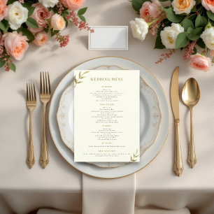 Einfache, elegante Elfenbein- und Goldhochzeit Menükarte