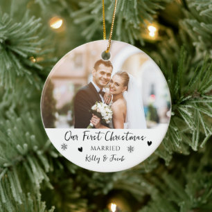 Einfache Elegante Erste Weihnachtsfeier Verheirate Keramik Ornament