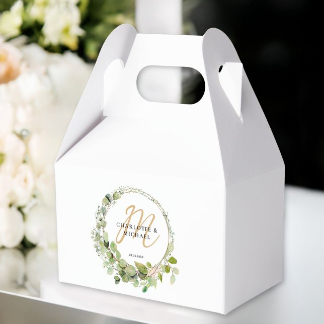 Einfache, elegante Eukalyptus-Hochzeit auf Monogra Geschenkschachtel (Simple, elegant, monogram eucalyptus wedding favor boxes)
