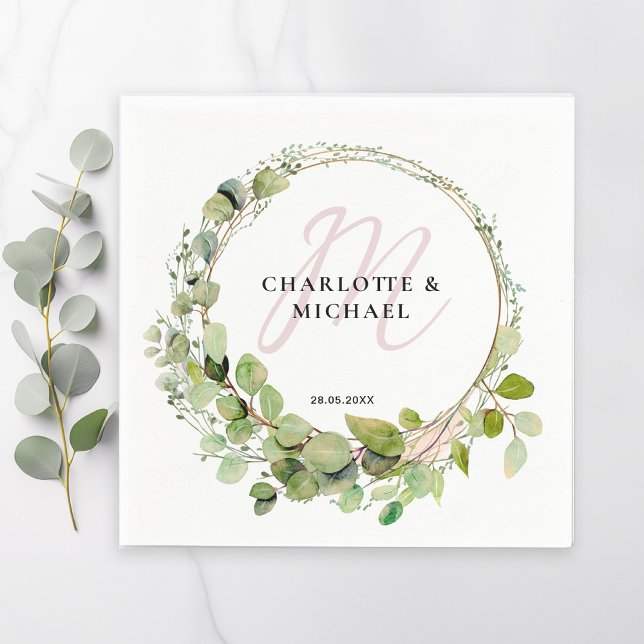 Einfache, elegante Eukalyptus-Hochzeit auf Monogra Serviette (Von Creator hochgeladen)