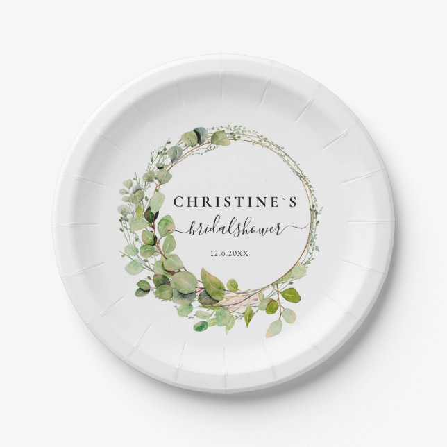 Einfache, elegante Eukalyptus-Hochzeit Pappteller (Vorderseite)