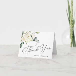 Einfache elegante Eukalyptus Weiße Rosen Floral Dankeskarte