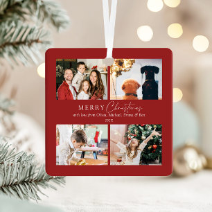 Einfache Elegante Familie 4 Foto Collage Weihnacht Ornament Aus Metall