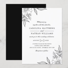 Einfache elegante Flora Corners Wedding Black Einladung