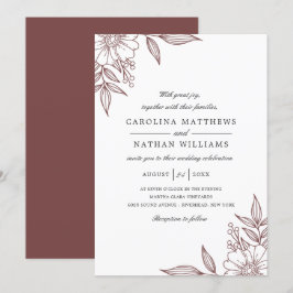 Einfache elegante Floral Corners Wedding Red Einladung