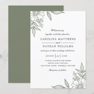 Einfache elegante Floral Corners Wedding Sage Einladung