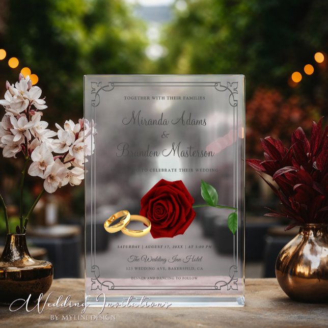 Einfache, elegante, florale Akryleische Hochzeitse Acryleinladungen (Von Creator hochgeladen)