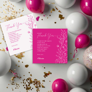 Einfache elegante florale heiße rosa Geburtstags- Dankeskarte