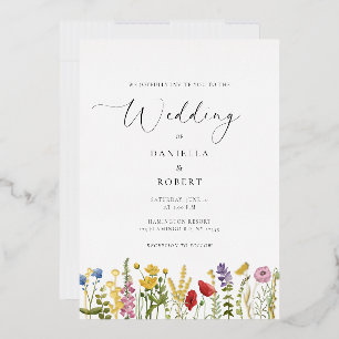 Einfache elegante florale Hochzeit Folieneinladung