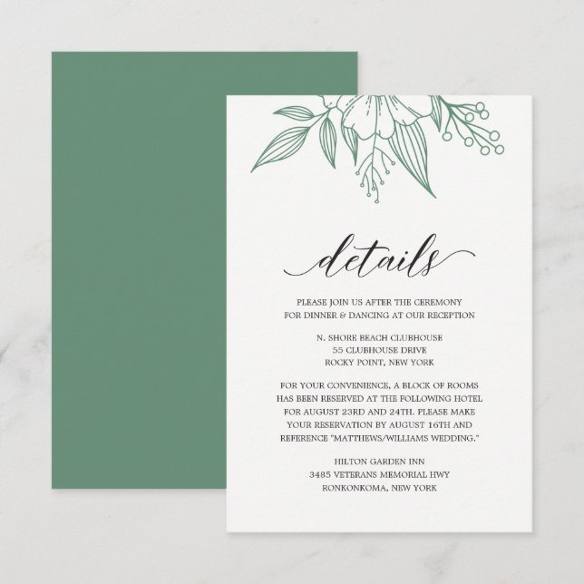 Einfache elegante florale Hochzeitskarte Begleitkarte (Vorne/Hinten)