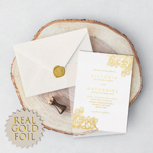 Einfache elegante florale Sommerhochzeit echtes Go Folieneinladung