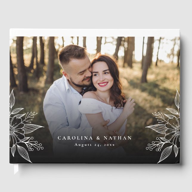 Einfache Elegante Florals Foto Hochzeit Gästebuch (Vorderseite)