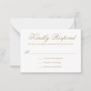 Einfache Elegante formale Gold Wedding Mini RSVP K Mitteilungskarte