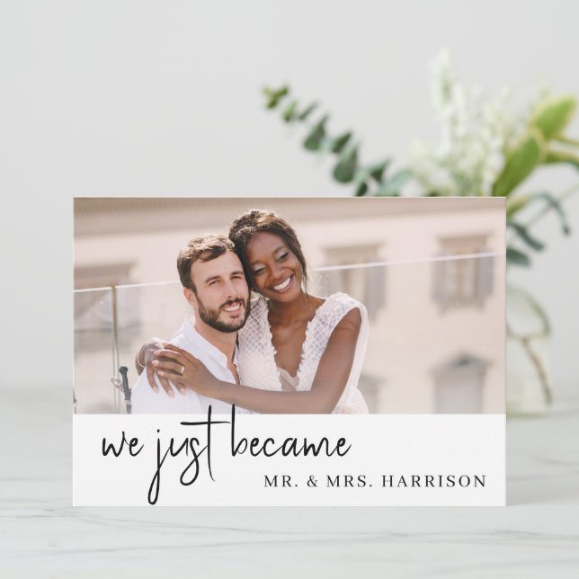 Einfache Elegante Foto Empfang Nur verheiratet Einladung (Stehend Vorderseite)