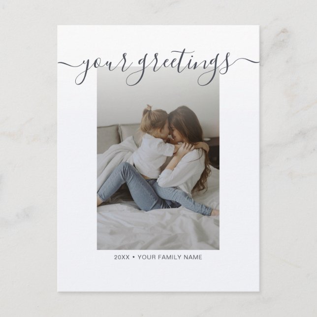 Einfache, elegante Foto-Grüße für die Skriptfamili Postkarte (Vorderseite)