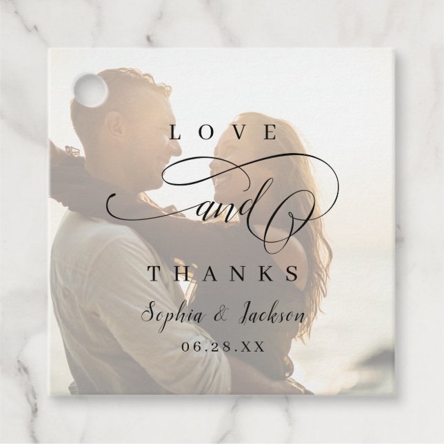 Einfache, elegante Foto-Hochzeit Geschenkanhänger (Vorderseite)