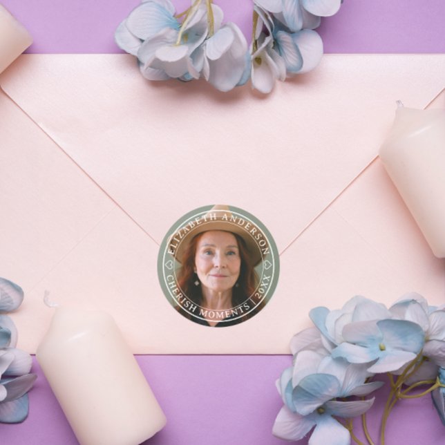 Einfache Elegante Foto Klassische Schrift Runder Aufkleber (Von Creator hochgeladen)