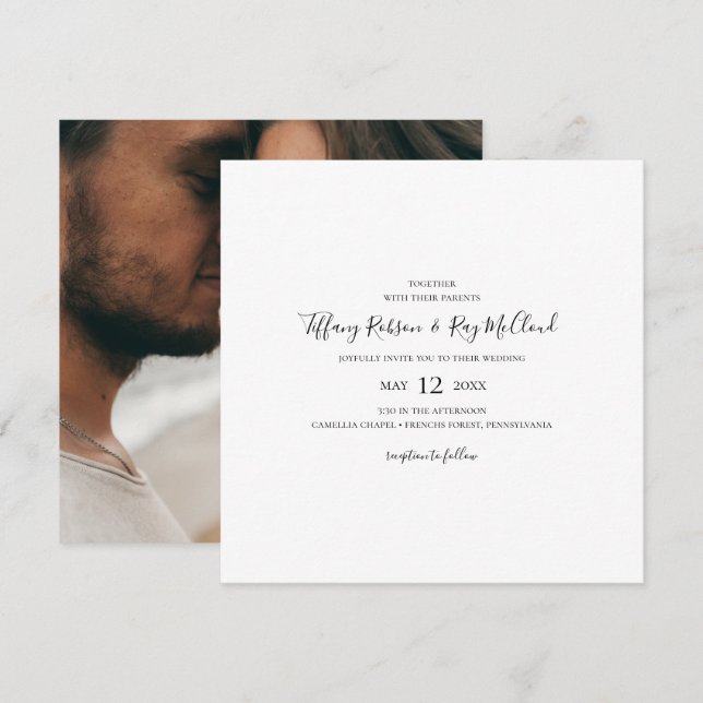 Einfache elegante Foto Square Hochzeit Einladung (Vorne/Hinten)