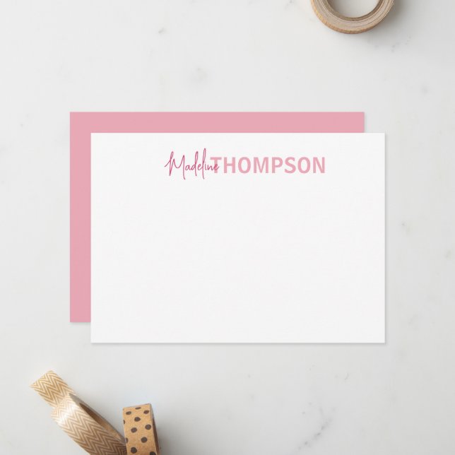 Einfache Elegante Girly Blush Rosa Name Mitteilungskarte (Vorderseite/Rückseite Beispiel)