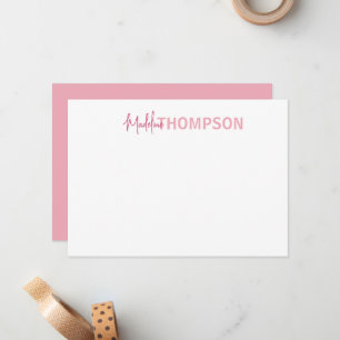 Einfache Elegante Girly Blush Rosa Name Mitteilungskarte