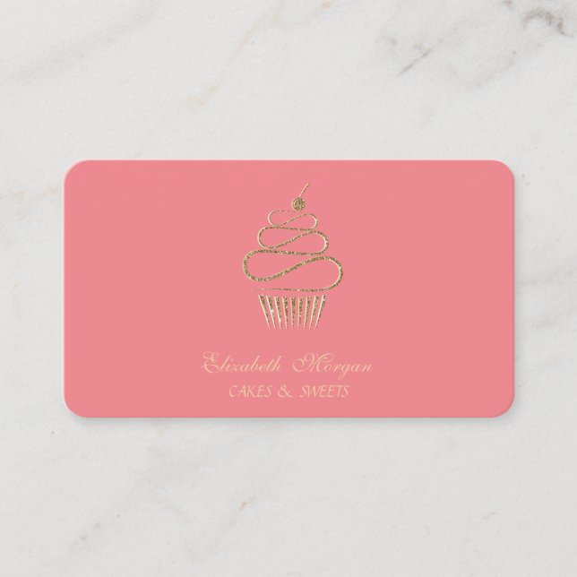 Einfache Elegante Glitzer Cupcake, Süßigkeiten Visitenkarte (Vorderseite)