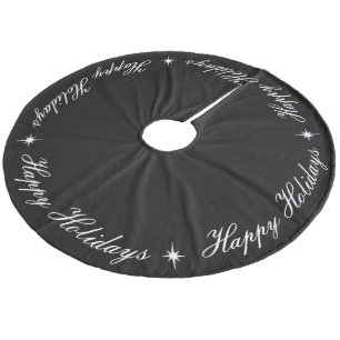 Einfache Elegante glückliche Ferien Schwarz & Weiß Fleece Weihnachtsbaumdecke
