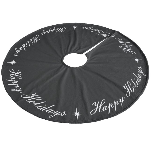 Einfache Elegante glückliche Ferien Schwarz & Weiß Fleece Weihnachtsbaumdecke (Schrägansicht)