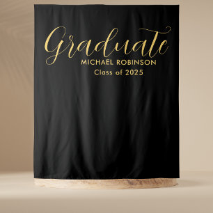 Einfache Elegante Gold Black Graduation Party Wandteppich