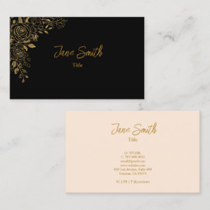 Einfache Elegante Gold Blume Schwarz Visitenkarte