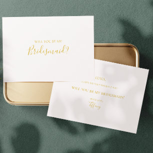 Einfache elegante Gold Bridesmaid Vorschlagskarte Einladung