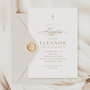 Einfache elegante Gold Cross Kalligraphie Taufe Einladung