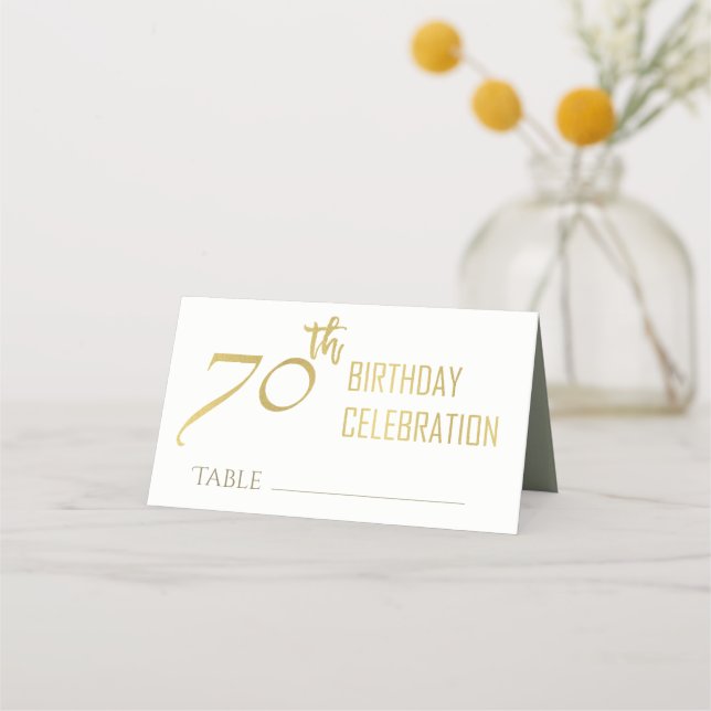 EINFACHE ELEGANTE GOLD GRAUTYPOGRAPHIE 70 GEBURTST PLATZKARTE (Vorderseite)