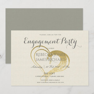 EINFACHE ELEGANTE GOLD HERZTYPOGRAPHIE-VERLOBUNG EINLADUNG