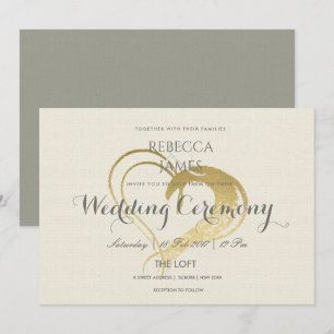 EINFACHE ELEGANTE GOLD HERZTYPOGRAPHIE WEDD EINLADUNG