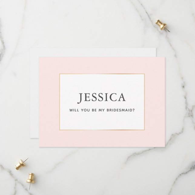 Einfache elegante Gold Hübsch Blush Bridesmaid Car Save The Date (Vorderseite/Rückseite Beispiel)