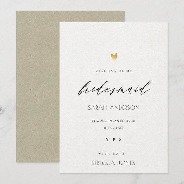 EINFACHE ELEGANTE GOLD KRAFT TYPOGRAPHIE BRIDESMAI EINLADUNG (Vorne/Hinten)