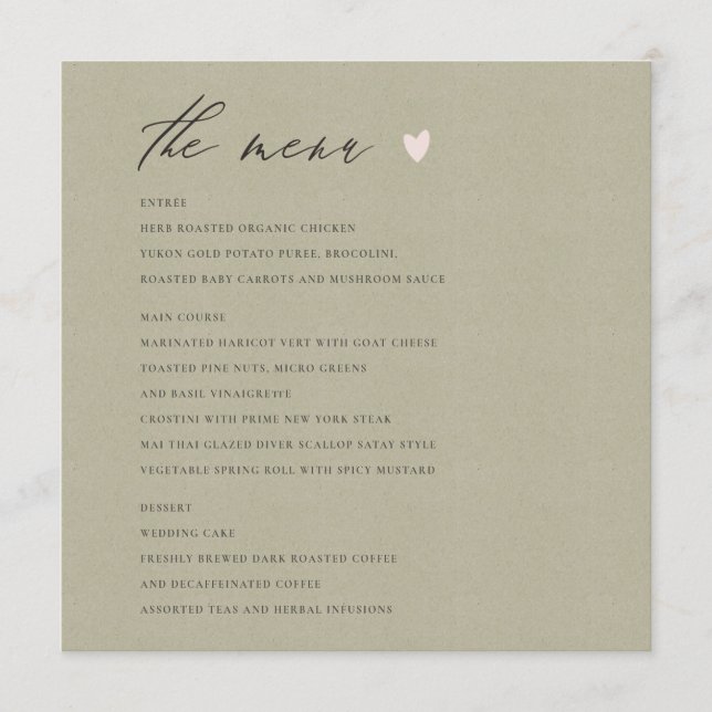 EINFACHE ELEGANTE GOLD KRAFT TYPOGRAPHIE Menükarte (Vorderseite)
