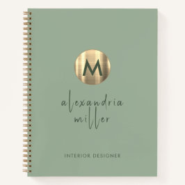 Einfache Elegante Gold Monogram Sage Notizbuch
